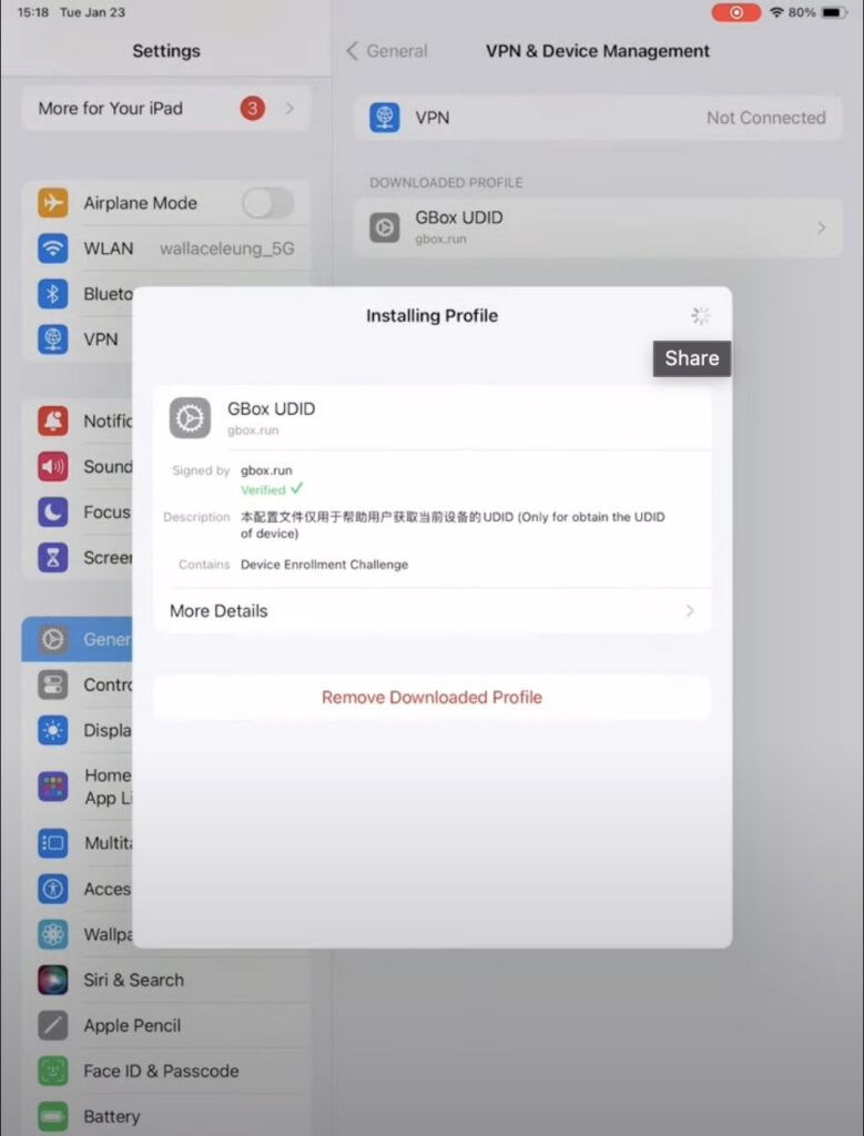 Install GBox iOS signer profile on iOS 18