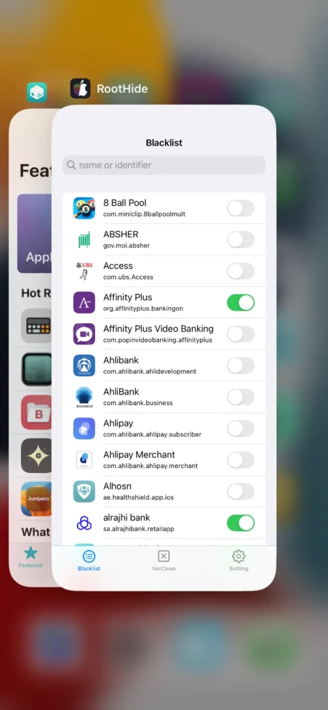 RootHide Jailbreak installed - blacklist app